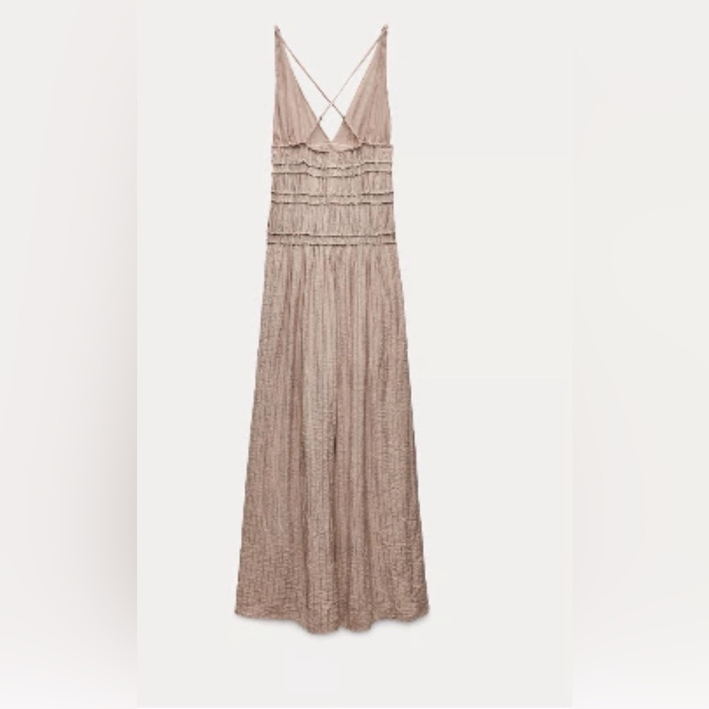 Zara Pale Pink Textured Midi Dress Size M Blogger Favorite - Picture 4 of 14